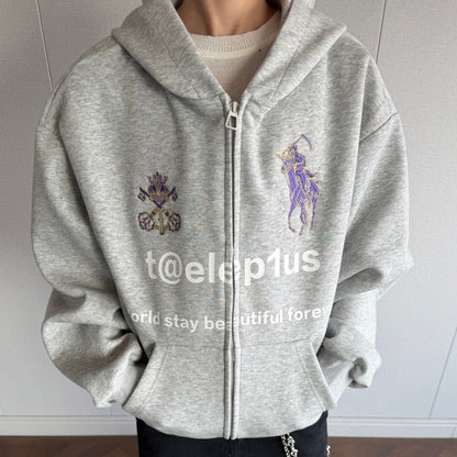 Logo Horse Embroidery Zipper Hoodie WN25565