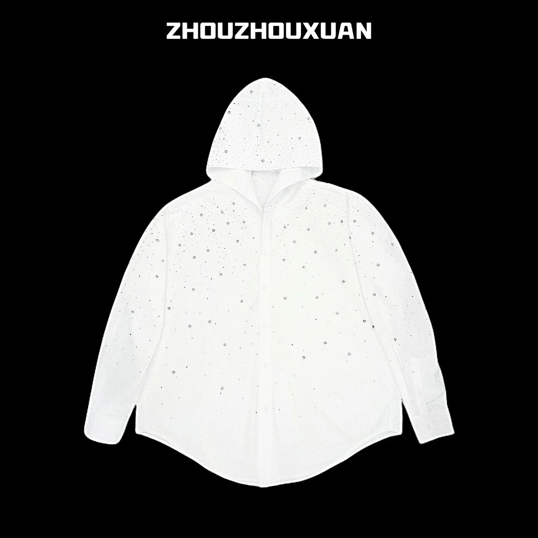 Rhinestone Starry Sky Lightweight Hooded Shirt WN20698