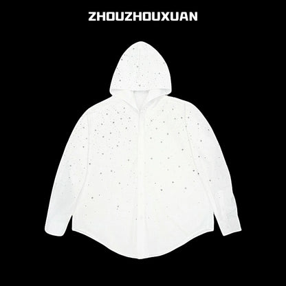 Rhinestone Starry Sky Lightweight Hooded Shirt WN20698