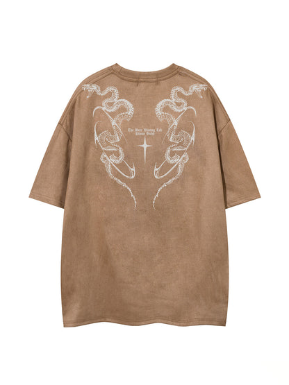 Python Print Suede Letter Print Short Sleeve T-Shirt WN25588