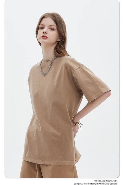 Washed Dyed Oversize Damage Short-sleeve T-shirt & Short Sweatpants Setup WN6630-K