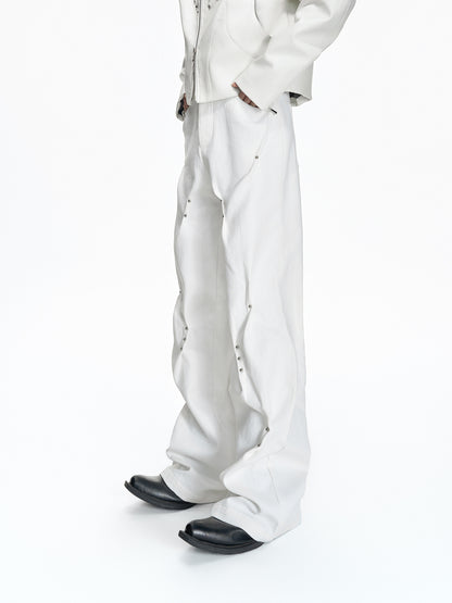 Heavyweight Rivet Pleats Straight Denim Jeans WN23554