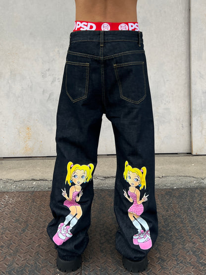 Cartoon Character Print Denim Jeans WN24076