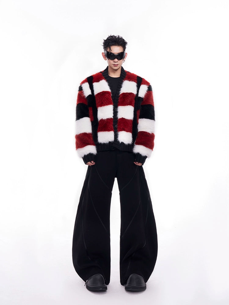 Fake Fur Quilted Collarless Knit Cardigan WN11685