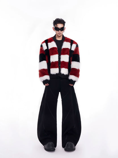 Fake Fur Quilted Collarless Knit Cardigan WN11685