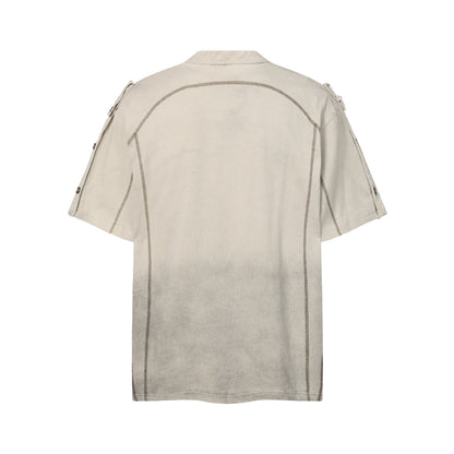 Semi-Open Collar Washed Short Sleeve T-Shirt WN25641
