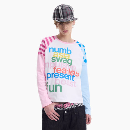 Stripe Dot Letter Print Long Sleeve T-Shirt WN27251