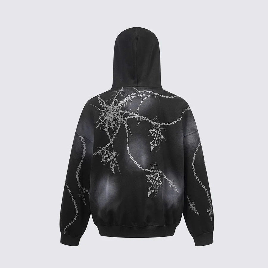 Cross Chain Print Pullover Hoodie WN27942