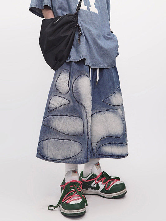 Patchwork Wide Leg Half Pants WN23971