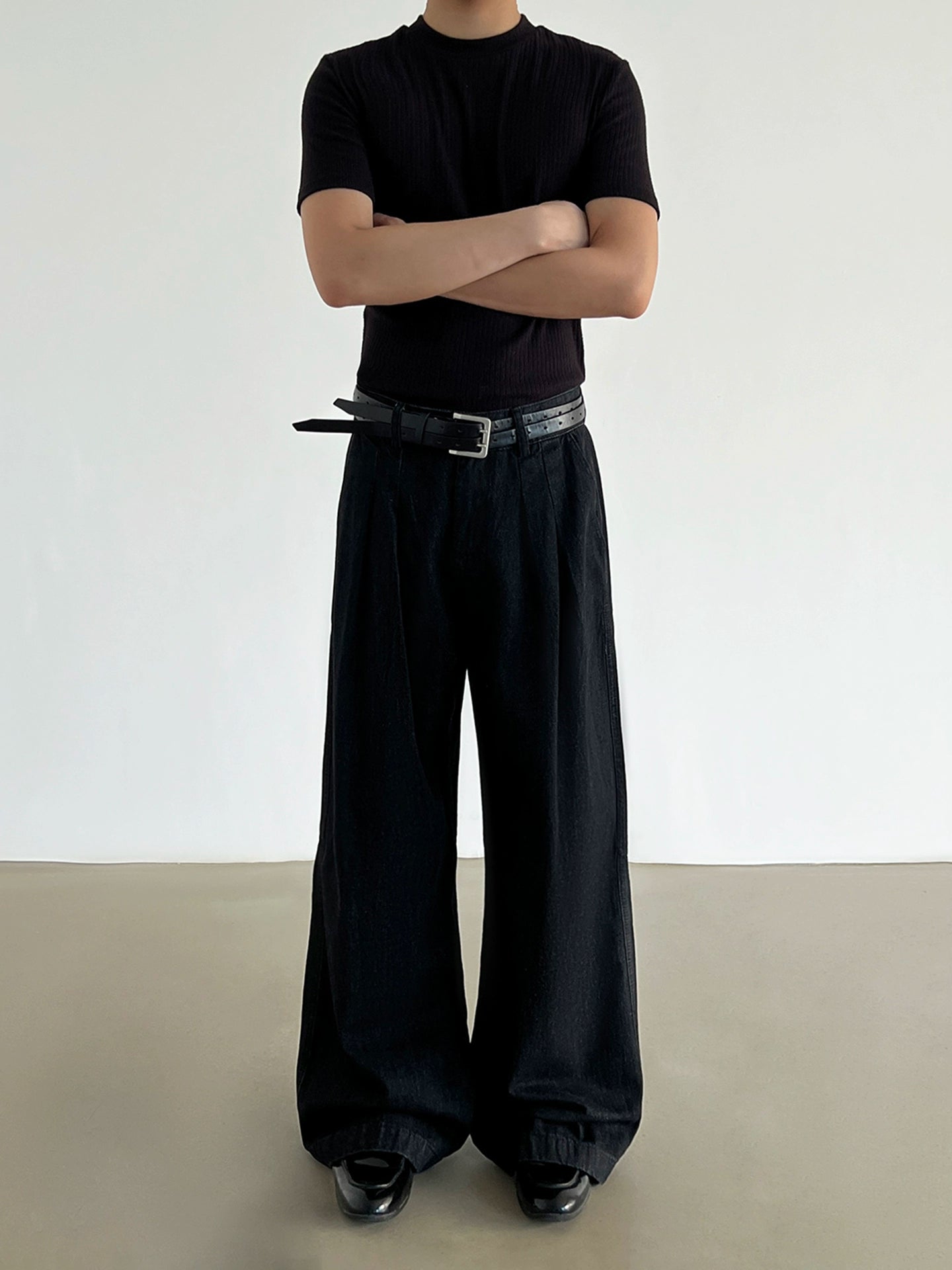 Pleats Straight Wide Leg Denim Jeans WN21196