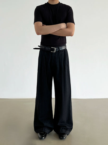 Pleats Straight Wide Leg Denim Jeans WN21196