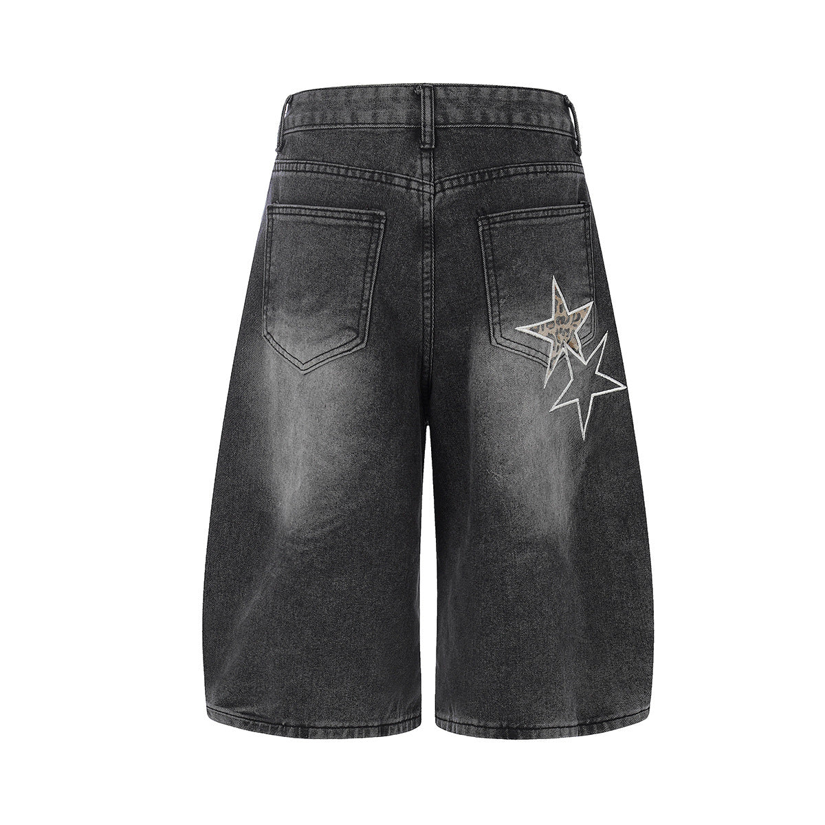 Star Patch Embroidery Curved Denim Half Pants WN25717