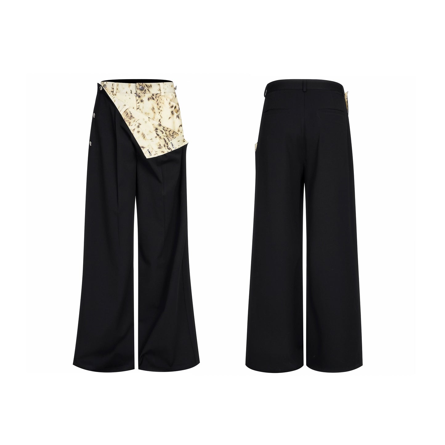 Fake Layered Mix Leopard Wide Leg Trousers WN20935
