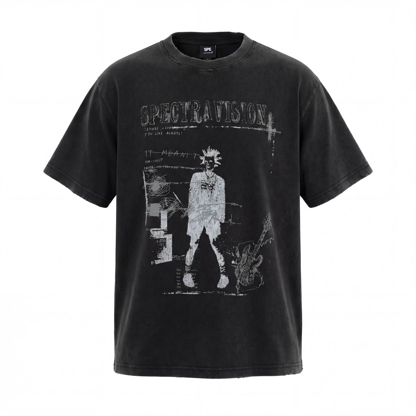 Graphic Print Wash Damage Round Neck Short Sleeve T-Shirt WN25663