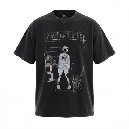 Graphic Print Wash Damage Round Neck Short Sleeve T-Shirt WN25663