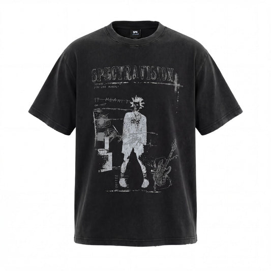 Graphic Print Wash Damage Round Neck Short Sleeve T-Shirt WN25663