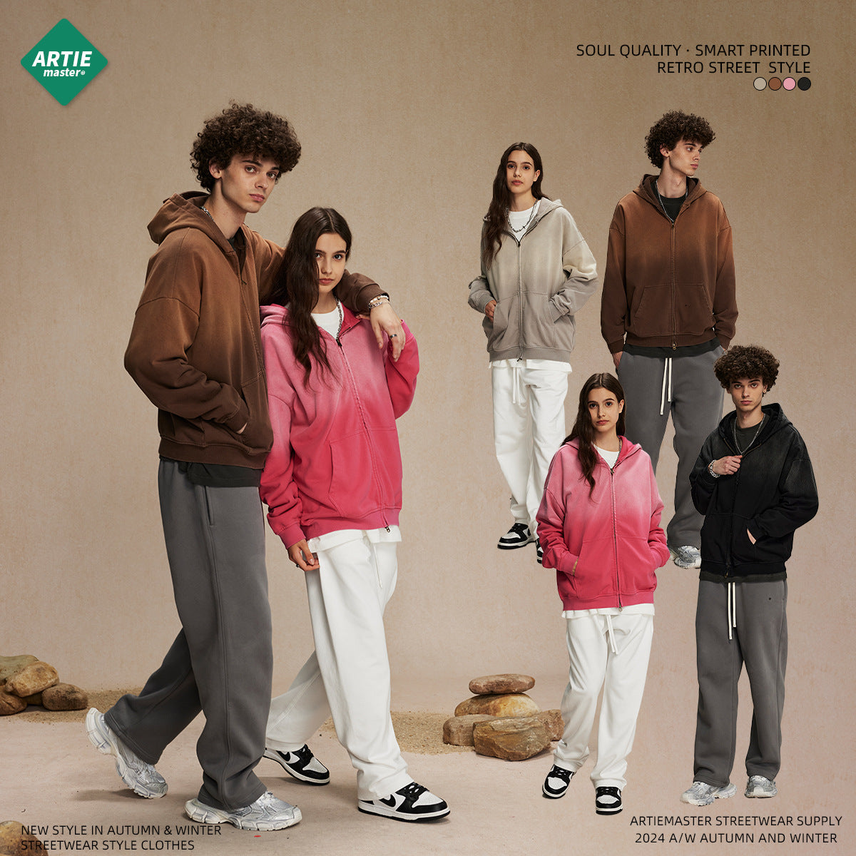 Spray-Dye Washed Oversize Zipper Hoodie WN10009