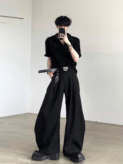 Solid Color Wide Leg Trousers & Chain WN20355