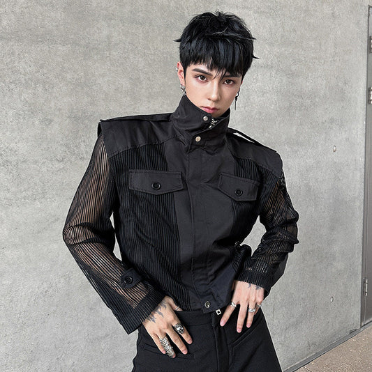 High-Neck Sheer Sleeve Shirt Jacket WN25124