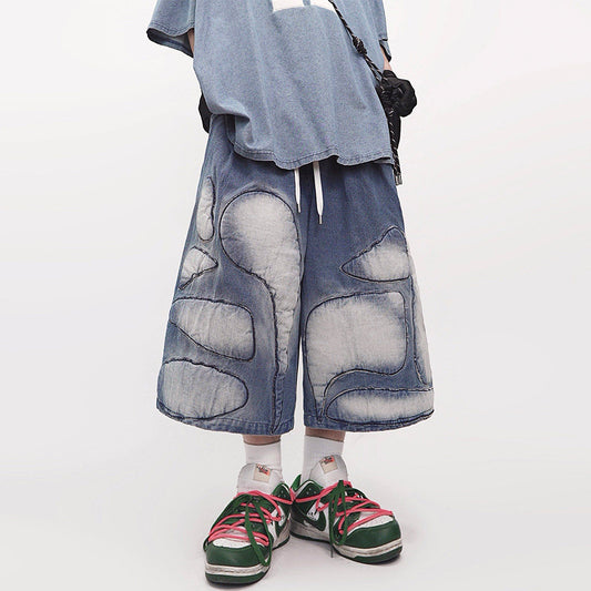 Patchwork Wide Leg Half Pants WN23971