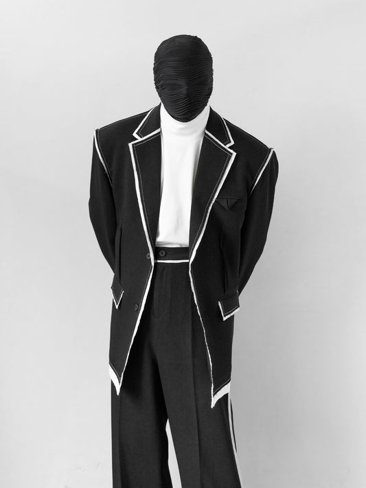 Contrast Frayed Edge Oversize Tailored Jacket & Trousers Setup WN11884