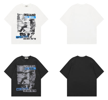 Portrait Graphic Letter Print Short Sleeve T-Shirt WN26822