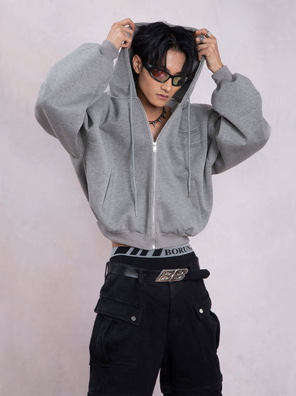 Shoulder Pad Short Zipper Hoodie & Wide-Leg Sweatpants Setup WN9335