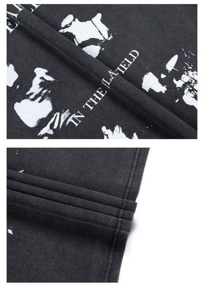 Washed Abstract Print Heavyweight Oversize Short Sleeve T-Shirt WN26373