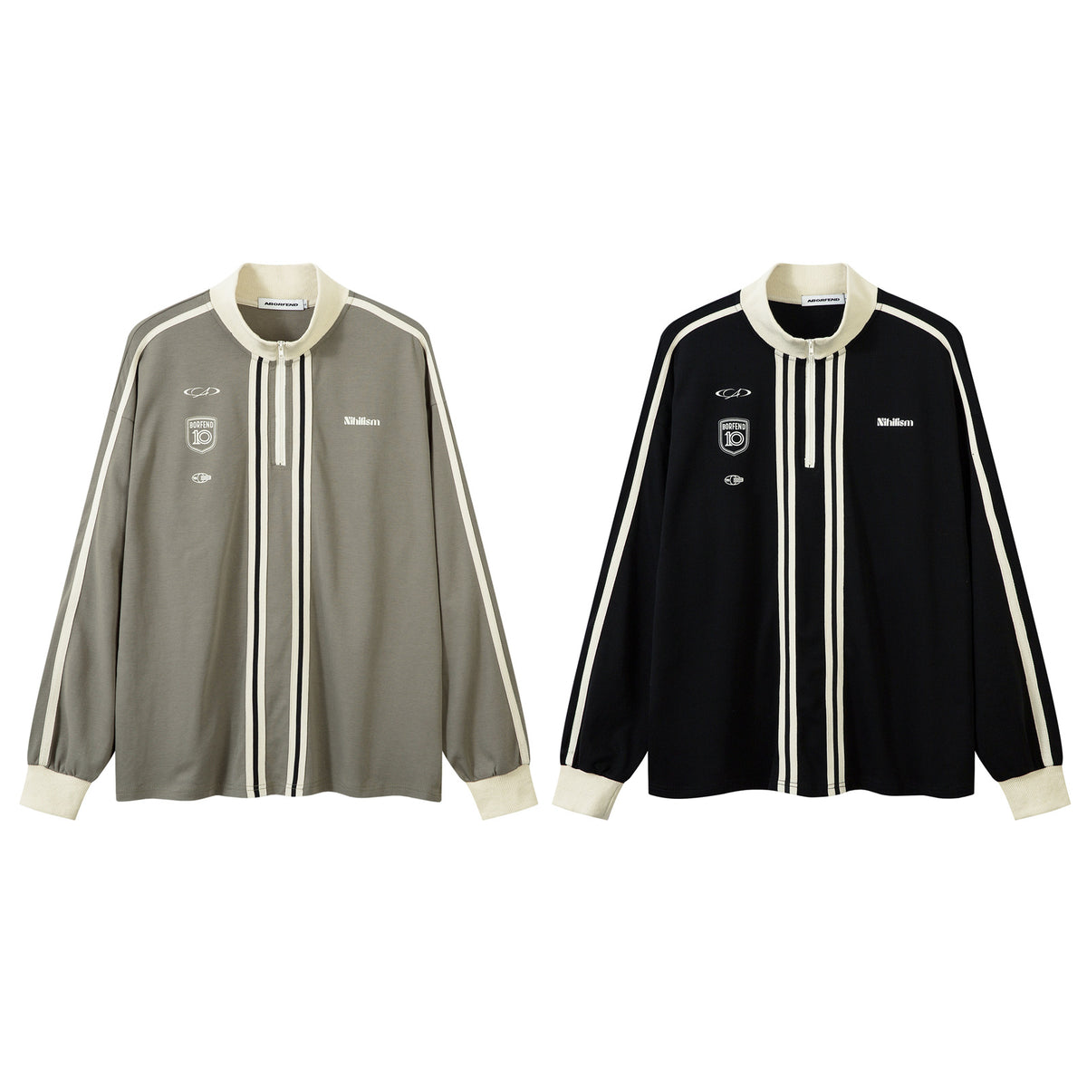 Half Zipper High-Neck Stripe Letter Print Long Sleeve T-Shirt WN26871