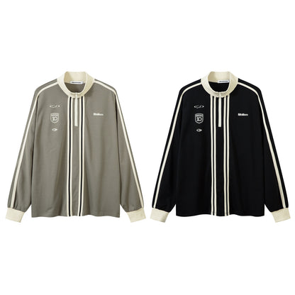 Half Zipper High-Neck Stripe Letter Print Long Sleeve T-Shirt WN26871
