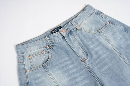 Deconstruction Curved Panel Wash Wide Leg Denim Jeans WN27930