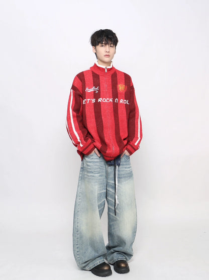 Badge Embroidery Zipper Knit Cardigan WN21050