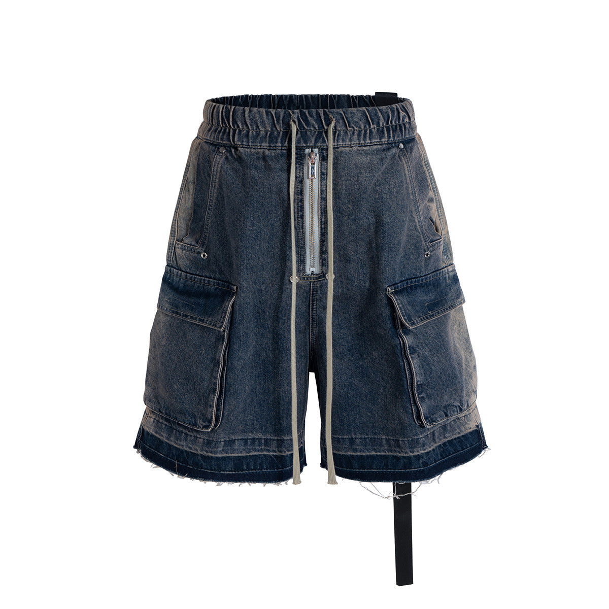 Drawstring Cargo Damage Denim Half Jeans WN25525