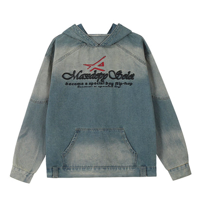 Washed Embroidery Heavyweight Denim Hoodie WN8350