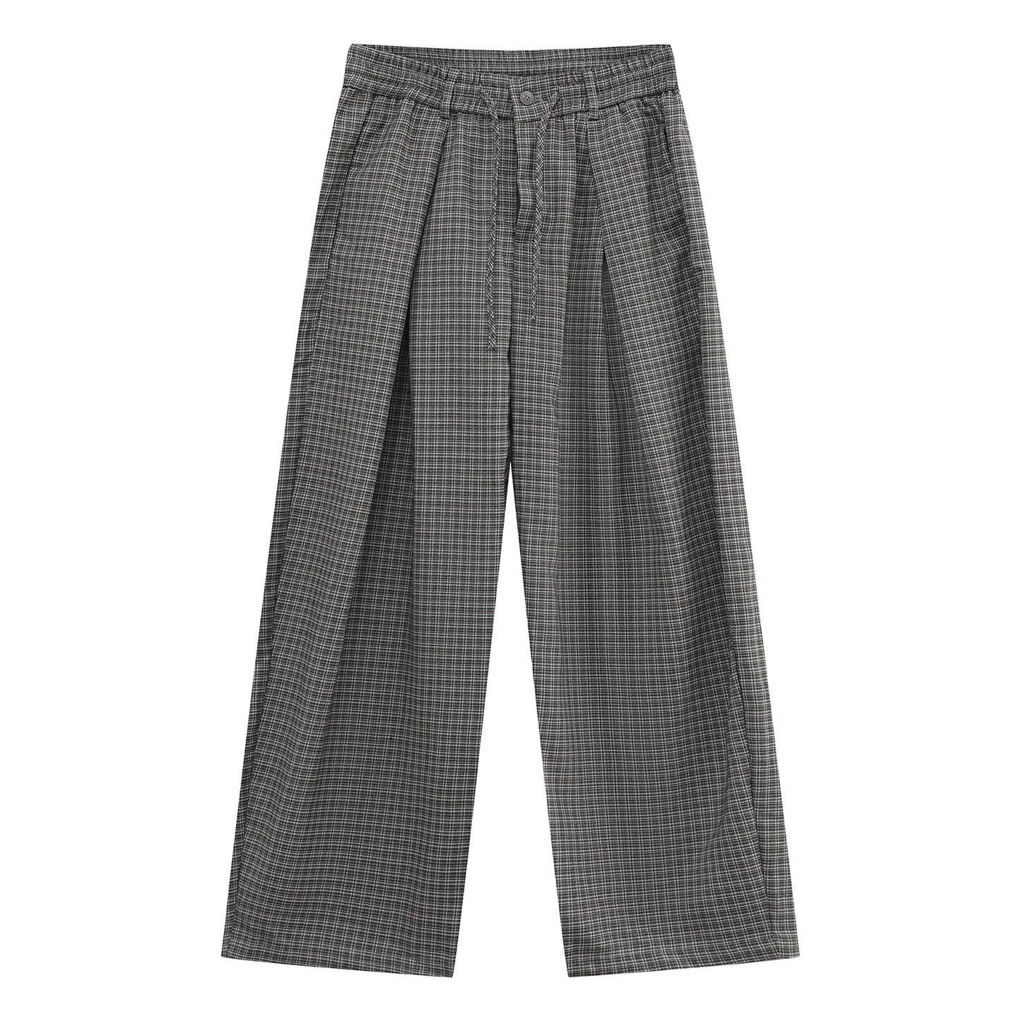 Check Pleats Wide Leg Trousers WN25006