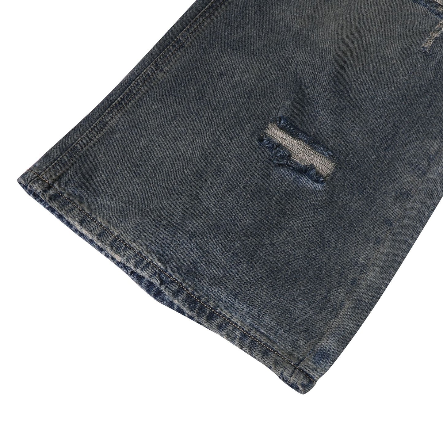 Washed Damage Wide Leg Denim Jeans WN26087