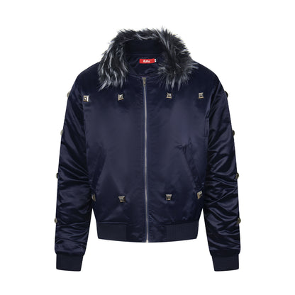 Fake Fur Collar Studs Detail Jacket WN24085
