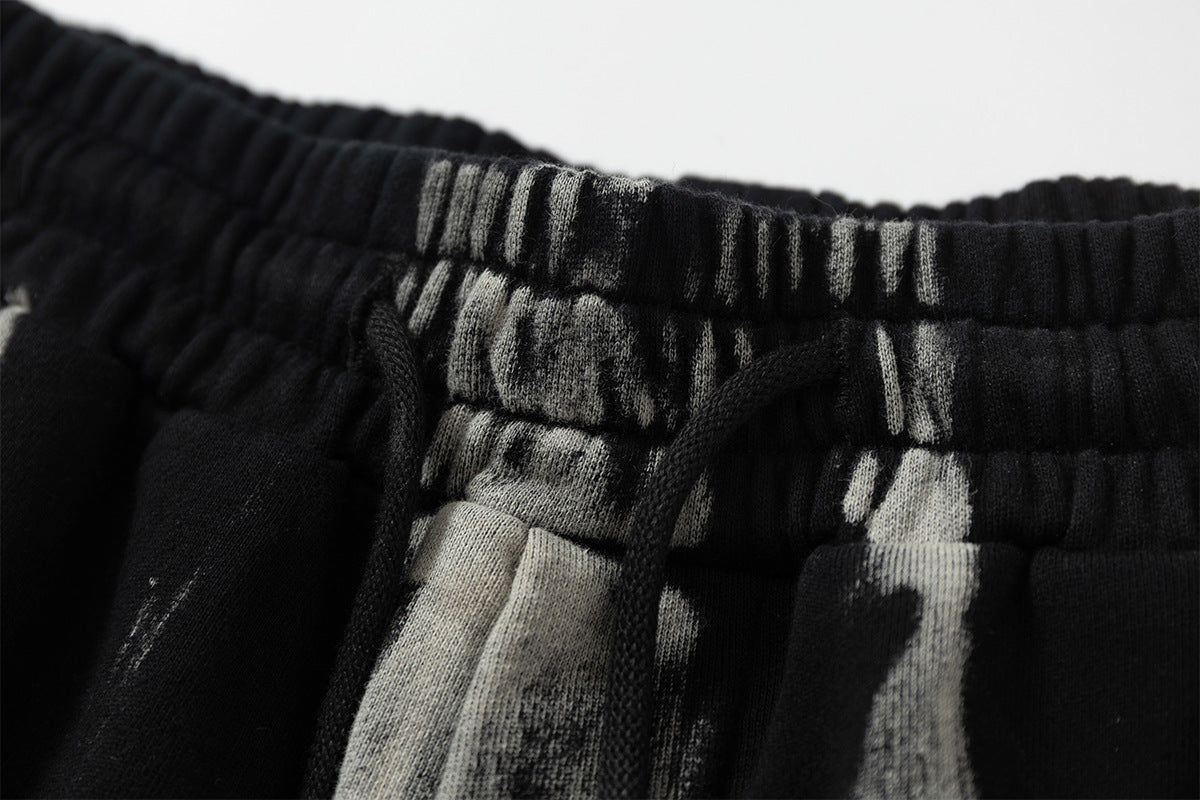 Drawstring Wash Tie-Dye Damage Half Sweatpants WN25589