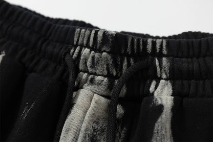Drawstring Wash Tie-Dye Damage Half Sweatpants WN25589