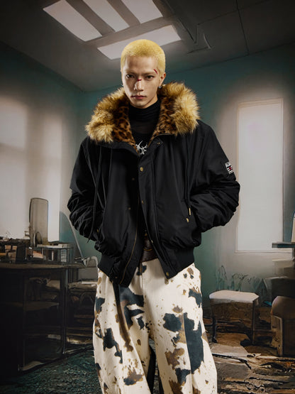 Leopard Fake Fur Hooded Padded Jacket WN22735