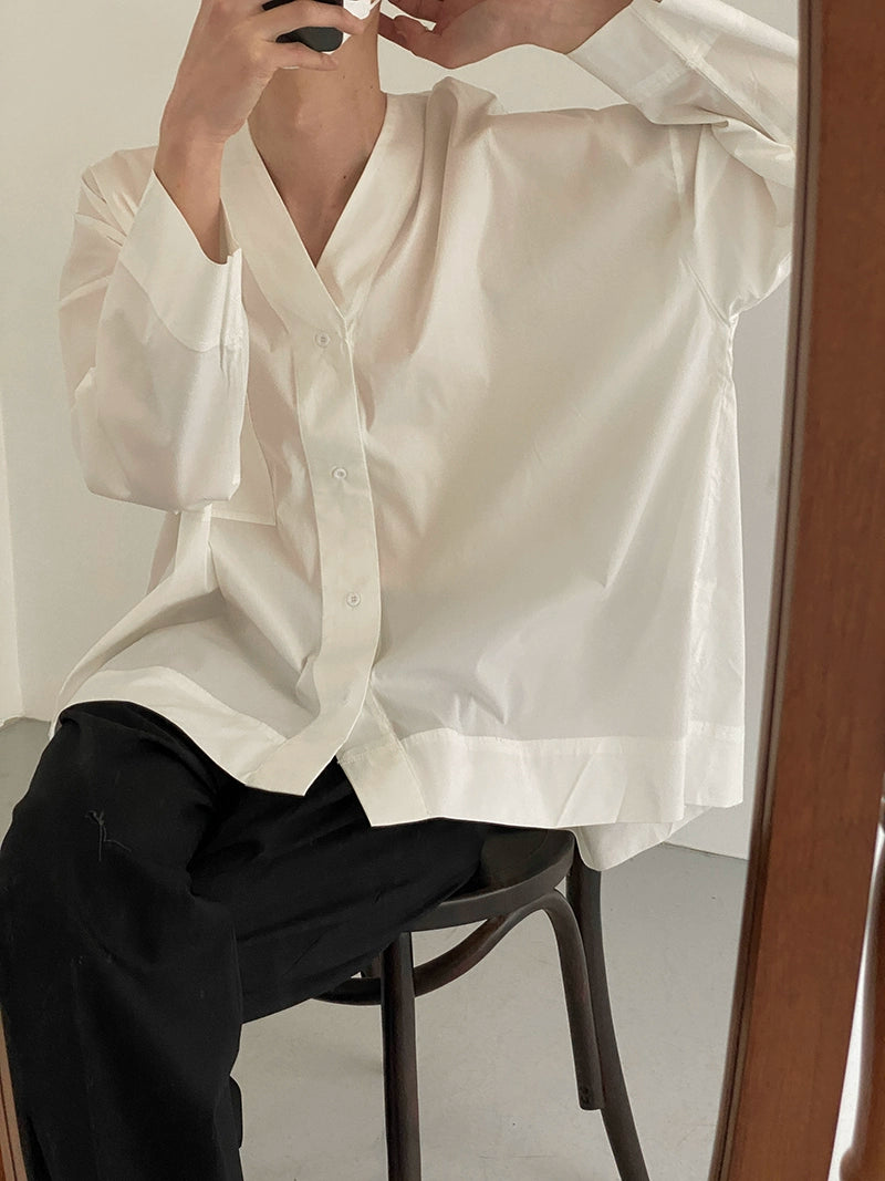 V-Neck Plain Long Sleeve Shirt WN21484