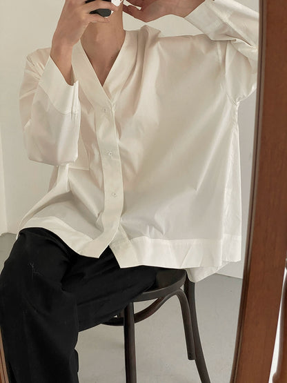 V-Neck Plain Long Sleeve Shirt WN21484