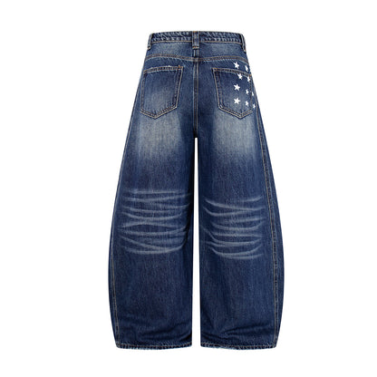 Star Print Curved Wide Leg Denim Jeans WN25727