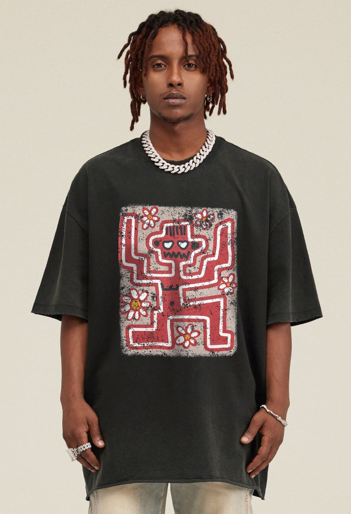 Washed Print Short Sleeve T-Shirt WN7824 – WONDER NOAH