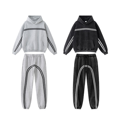 Contrast Color Line Hoodie & Sweatpants Setup WN7875