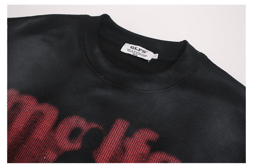 Waffle Faded Letter Print Short Sleeve T-Shirt WN26478