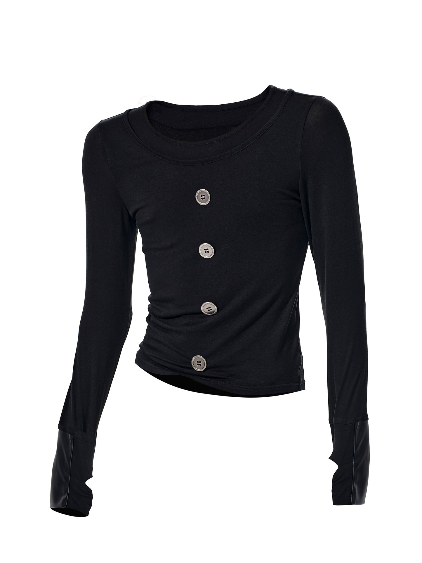 Tencel Fake Layered Button Long Sleeve T-Shirt WN23270