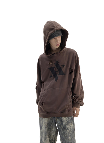 Oversize Print Damage Hoodie WN7508