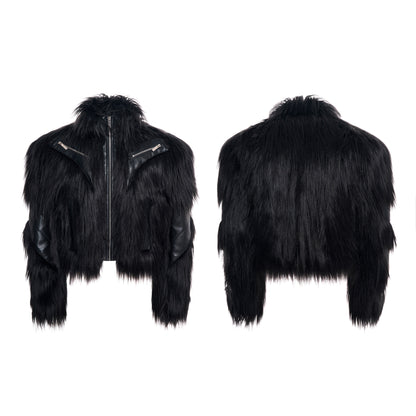 Fake Fur Panel Design Short Jacket WN22706