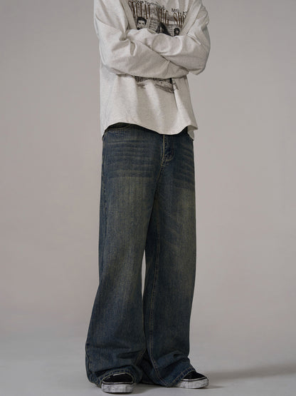 Washed Drape Straight-Leg Denim Jeans WN10650